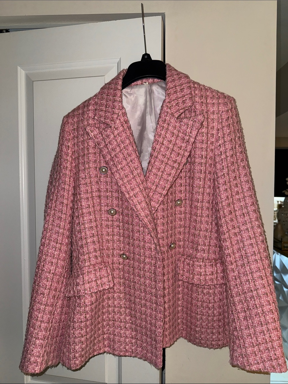 Women’s Pink Tweed Double-Breasted Jacket